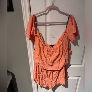 Forever 21 Off Shoulder Halter Coral Romper